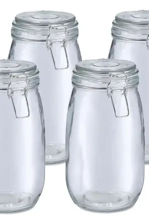 Zeller Weckpot/inmaakpot Alfie - 4x - 1.4L - glas - beugelsluiting - D11 x H22 cm - Weckpotten Seizoensaanbieding