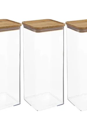 5Five - 3x - Keuken voorraadpot - Berlino - kunststof/bamboe - 2000 ml - Voorraadpot Garantie Inbegrepen