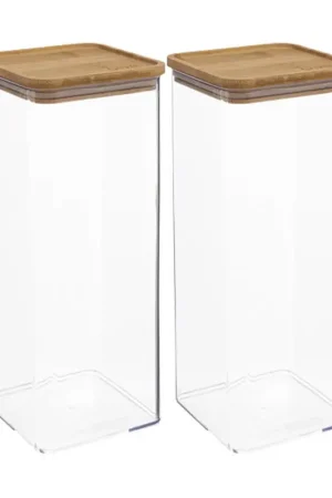 5Five - 2x - Keuken voorraadpot - Berlino - kunststof/bamboe - 2000 ml - Voorraadpot Superprijs