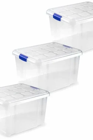 6x stuks opslagboxen/bakken/organizers met deksel 25 liter 42 x 36 x 25 cm transparant - Opbergbox Korting